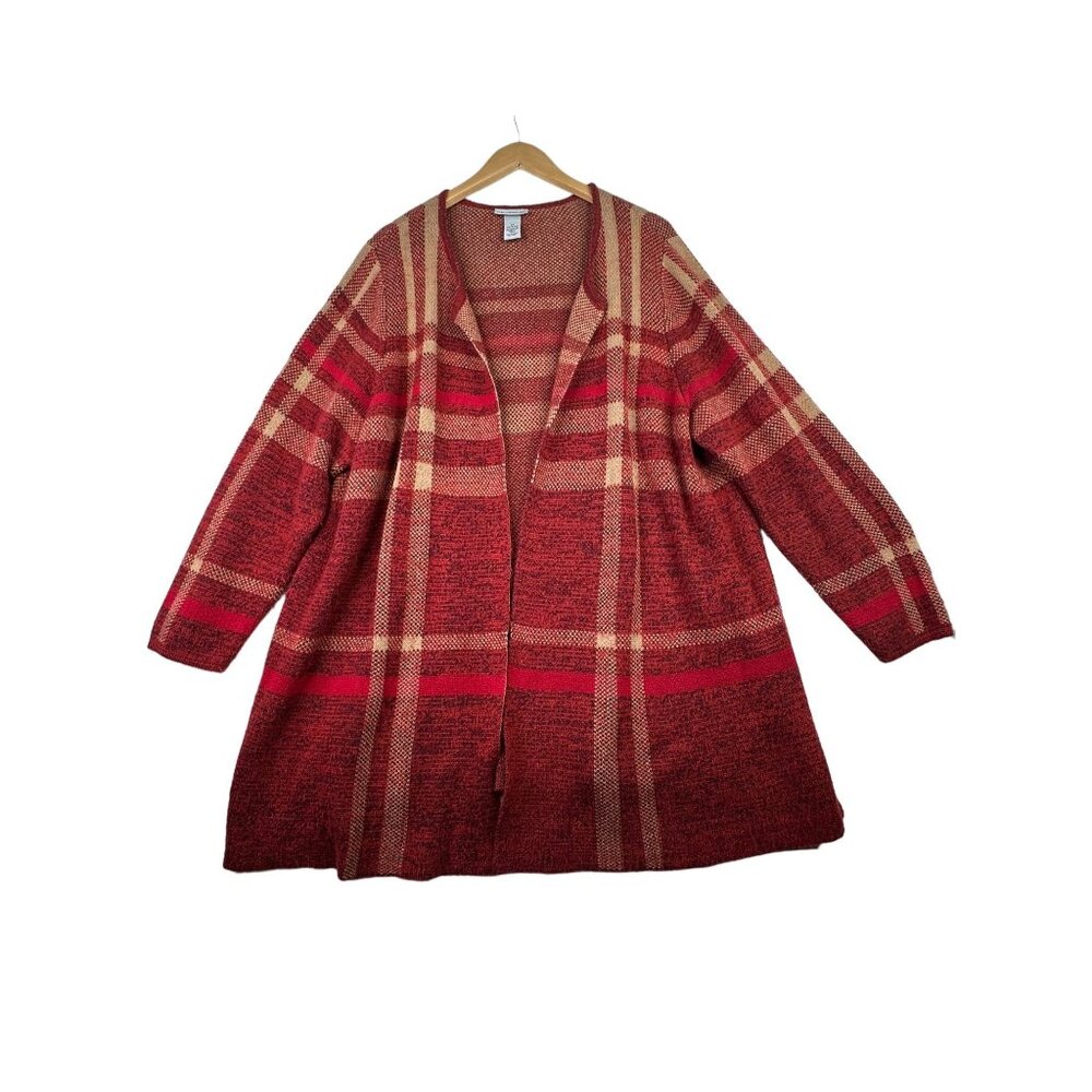 Catherines Open Plaid Cardigan Sweater size 2X Red/Tan